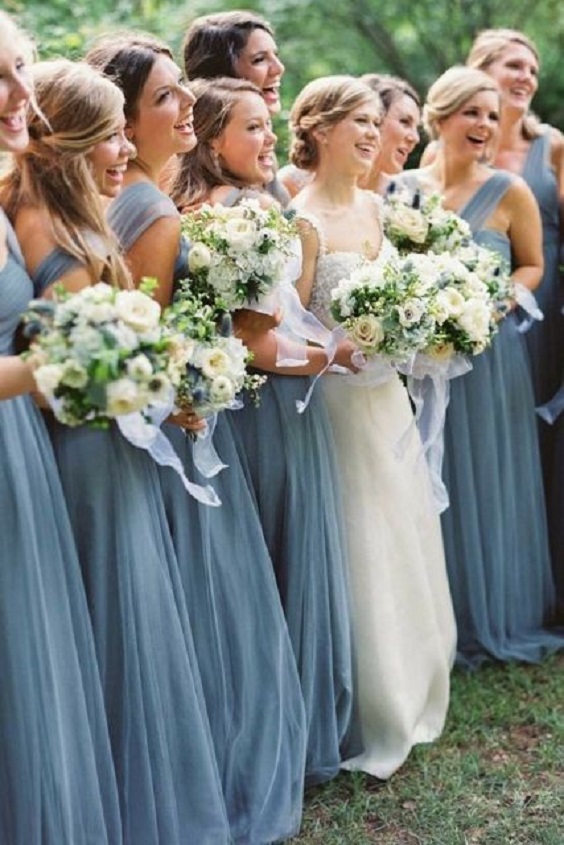 dusty blue bridesmaid dresses for yellow and dusty blue august wedding color 2020